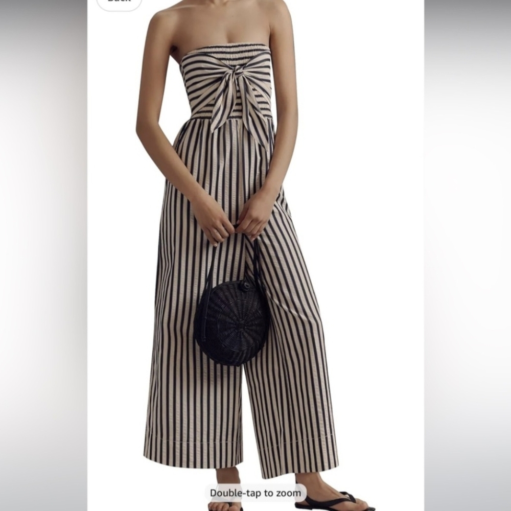 NWOT Black/Cream Tie Front Wide Leg Jumpsuit  (0105-0106)